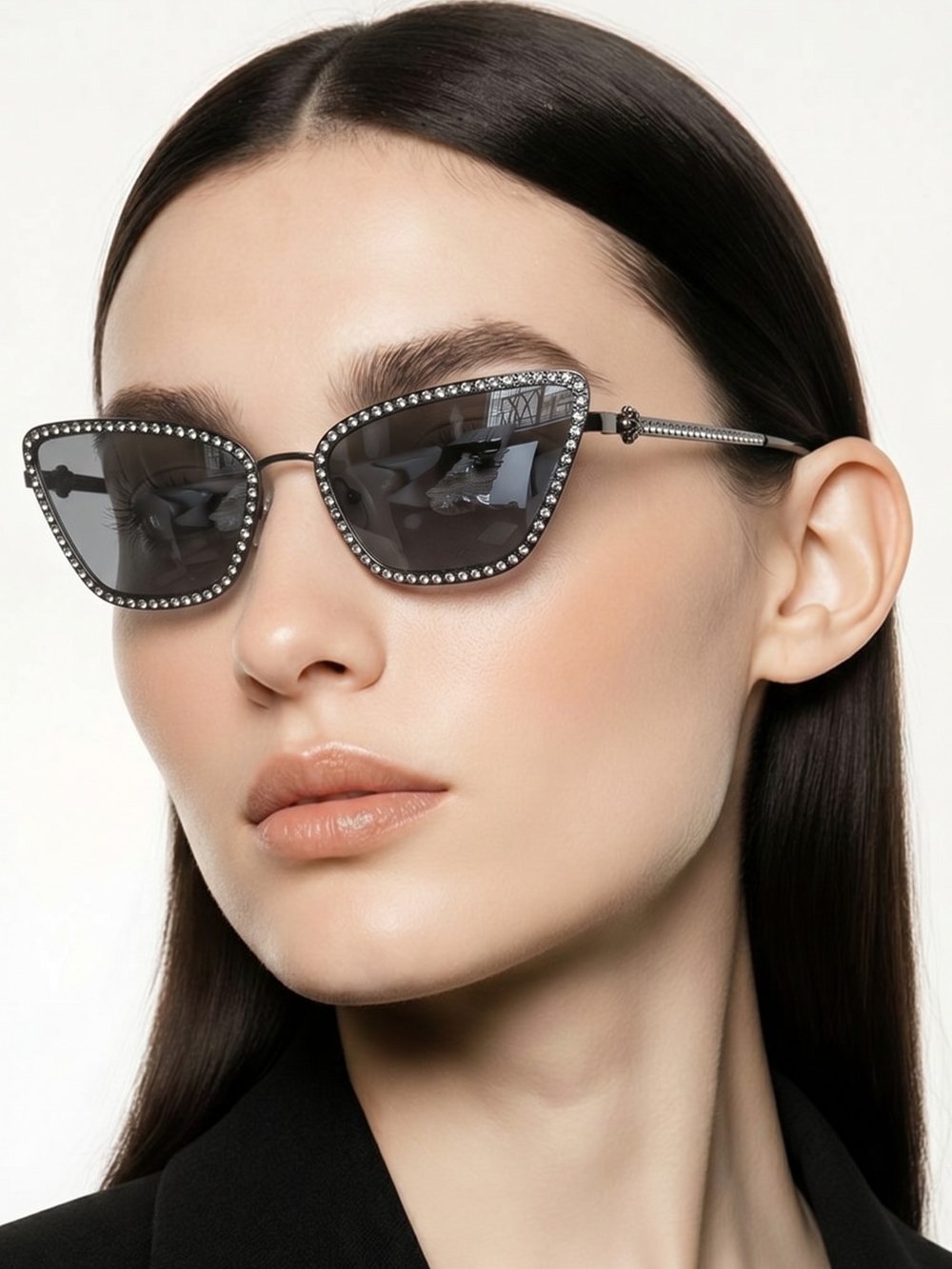 Kurt Geiger Black Crystal-Embellished Cat-Eye Sunglasses